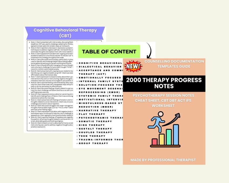 2000 Prewritten Therapy Progress Notes | Anxiety, Depression, Trauma ...