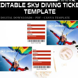 Digital SKYDIVING Surprise Gift Ticket,Skydiving Surprise Reveal, Skydiving Editable Event Ticket Template, SKYDIVE Experience Gift Voucher