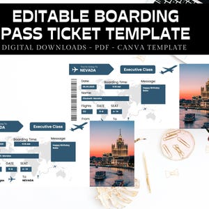 Editable Boarding Pass Template, Printable Plane Ticket, Personalized Travel Gift, Digital Download