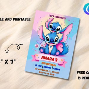 Lilo & Stitch Birthday Invitation: Editable Canva Template (5x7, Digital Download)