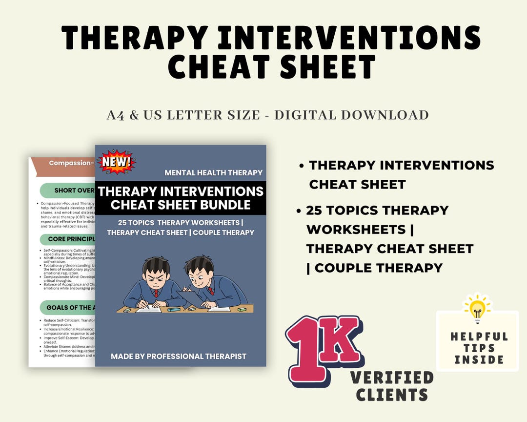 Therapy Interventions Cheat Sheet Bundle | Mental Health Therapy Notes ...