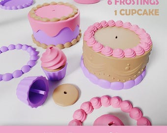 3D Printable Cupcake & 2 Cakes Modular STL Print File