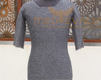 Mild Steel Chainmail Haubergeon | 8mm Flat Riveted Medieval Armor for Cosplay & SCA