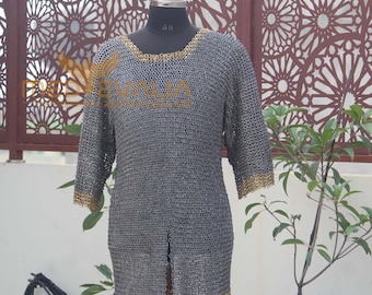 9mm Mild Steel Chainmail Armor | Shirt with Brass Trim | LARP & Reenactment