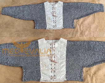 Medieval Chainmail Haubergeon | Half Body Mild Steel Dome Riveted Armor for LARP