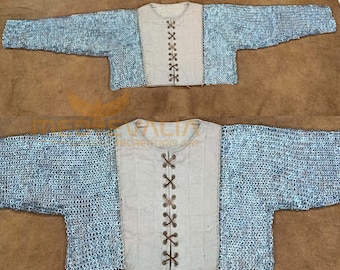 Medieval Chainmail Haubergeon | Mild Steel Half Dome Riveted Armor for Reenactment