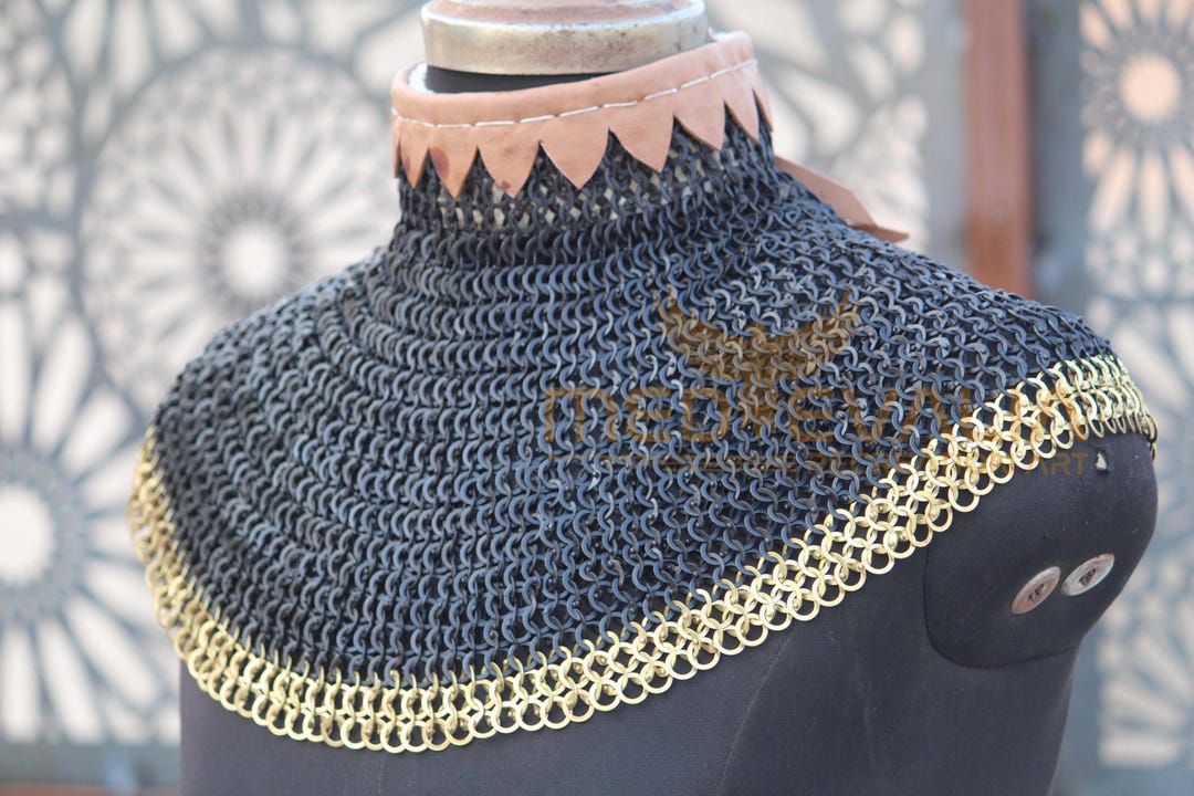 Medieval Chainmail Neck Collar | Riveted Mild Steel Mail | Brass Trim ...