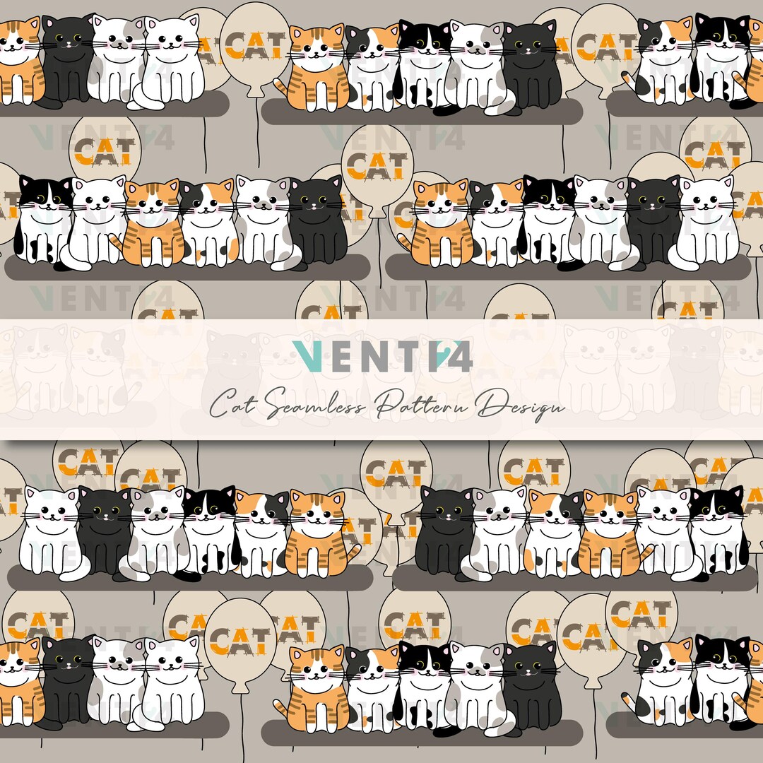 Hand-drawn Cat Repeat Pattern: Seamless Animal Print for Fabric ...