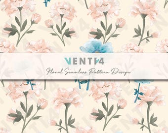 Hand Drawn watercolor Floral Repeat Pattern: Seamless Botanical print (Digital Download 300dpi JPG)