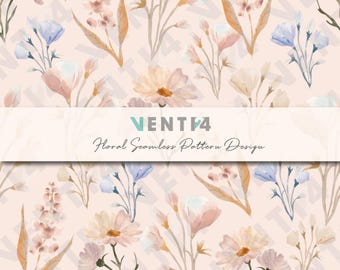 Hand Drawn watercolor Floral Repeat Pattern: Seamless Botanical print (Digital Download 300dpi JPG)