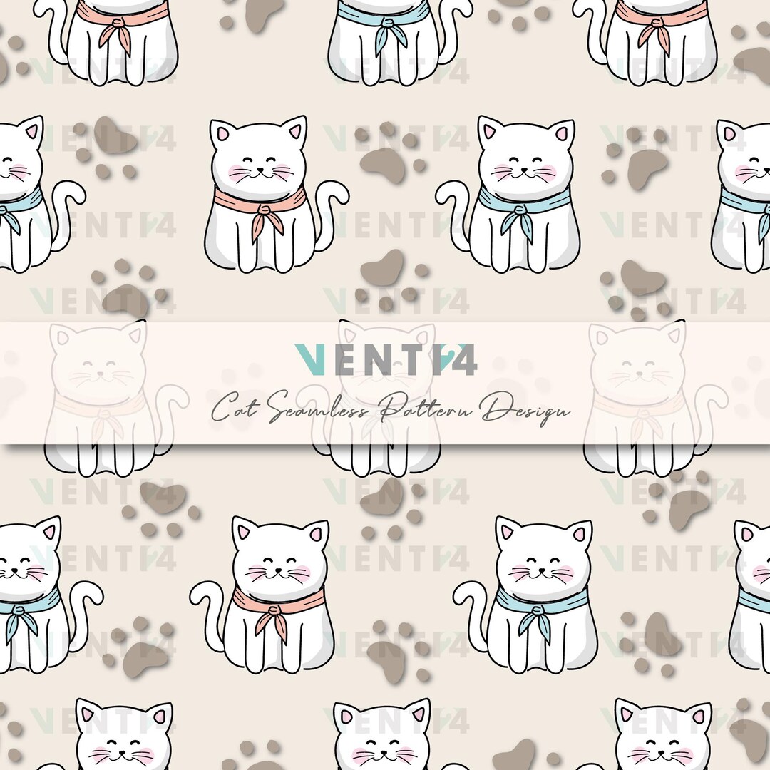 Patterns Feline Seamless Cat Pattern: Hand-drawn Feline Print (12