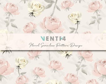 Hand Drawn watercolor Floral Repeat Pattern: Seamless Botanical print (Digital Download 300dpi JPG)