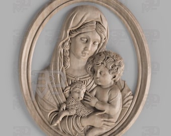 File STL di incisione della Vergine Maria e di Gesù: router CNC, stampa 3D