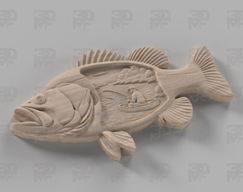 File STL per intaglio di pesce persico – Modello 3D per router CNC da pesca (download digitale)