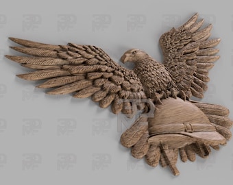 Bald Eagle Helmet Carving STL File: CNC Router, 3D Print Ready