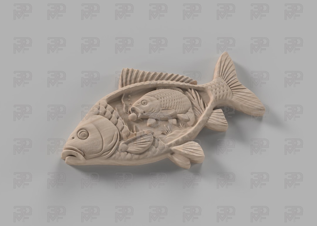Carp Fish Underwater Scene Carving STL File – Fishing CNC Router 3D ...