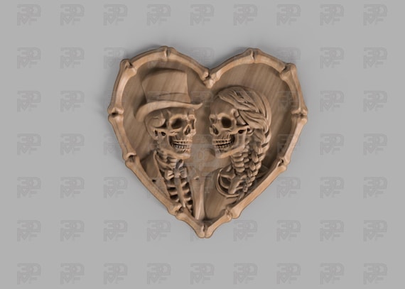CNC Router carving STL file of Skeleton couple - Highly detailed and scalable stl file for CNC router, Halloween carving stl file