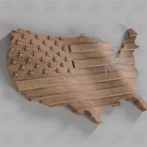 Wavy USA Shaped American Flag 3D STL File - CNC router files - Highly detailed and scalable stl Usa flag with America outline shape