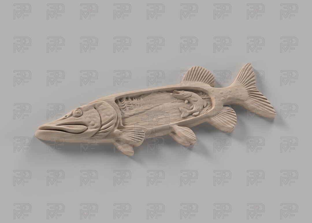 Pike Fish Carving STL File – Fishing CNC Router 3D Model (digital ...