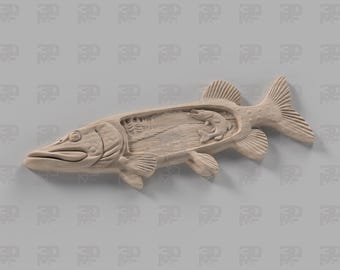 File STL per intaglio di luccio – Modello 3D per fresatura CNC a tema pesca (download digitale)