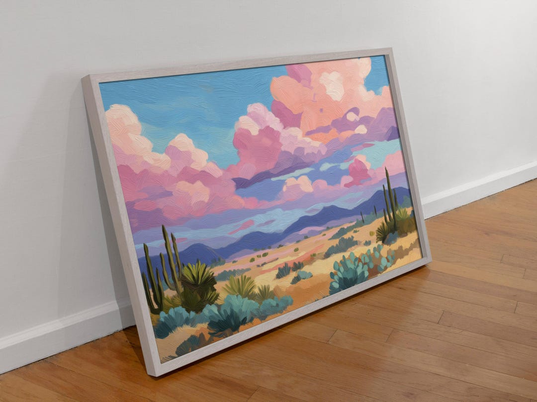 Desert Sunset Print | Southwest Saguaro Cactus Landscape Art (poster ...
