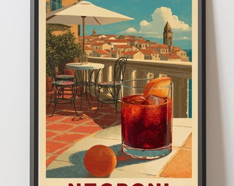 Vintage Negroni Cocktail Art Print, Retro Italian Bar Decor