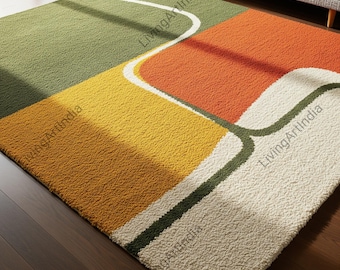Multicolor Abstract Hand Tufted Rugs For Bedroom, Modern 8x10 Living Room Wool Area Rugs, Custom Handmade Tuft Carpet, Indoor Floor Rugs