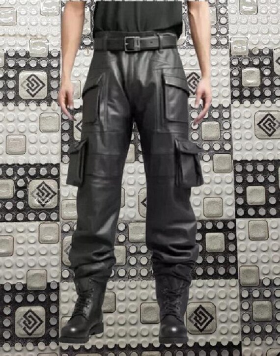 Pantalones vaqueros negros de cuero para hombre, moda para hombre