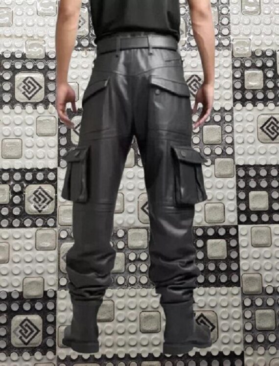 Pantalones vaqueros negros de cuero para hombre, moda para hombre