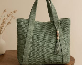 Sac fourre-tout en paille fait main : sac à main tissé bohème avec poignées en cuir