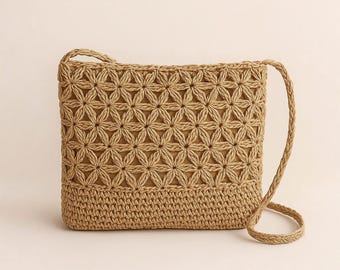 Handmade Boho Straw Crossbody Bag: Lightweight Woven Shoulder Purse