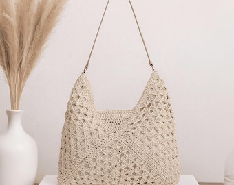 Handmade Crochet Granny Square Tote Bag: 70s Boho Style