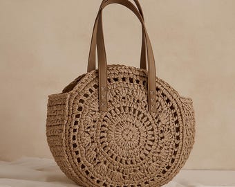 Borsa rotonda boho intrecciata a mano: borsa da spiaggia estiva leggera