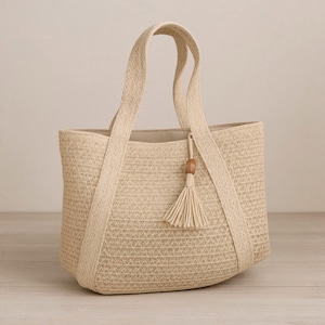 Boho Woven Straw Tote Bag: Handmade Summer Beach Purse with Tassel