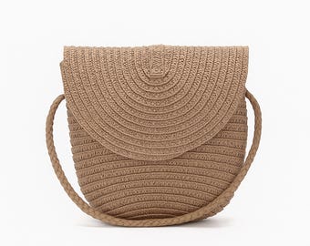Handmade Woven Straw Crossbody Bag, Summer Beach Shoulder Bag for Women