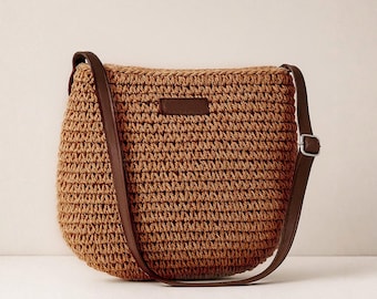 Handwoven Straw Beach Tote: Boho Crossbody Shoulder Bag