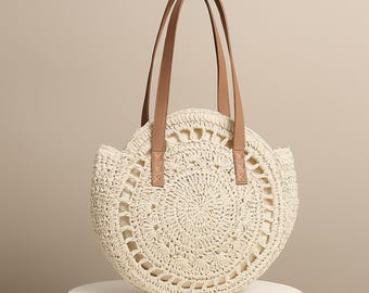 Borsa tote in rafia all'uncinetto Boho: borsa estiva intrecciata a mano con cinturini in similpelle