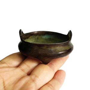 Miniature Bronze Censer – Traditional Double Handles Incense Burner, Tea Pet, Zen Decor