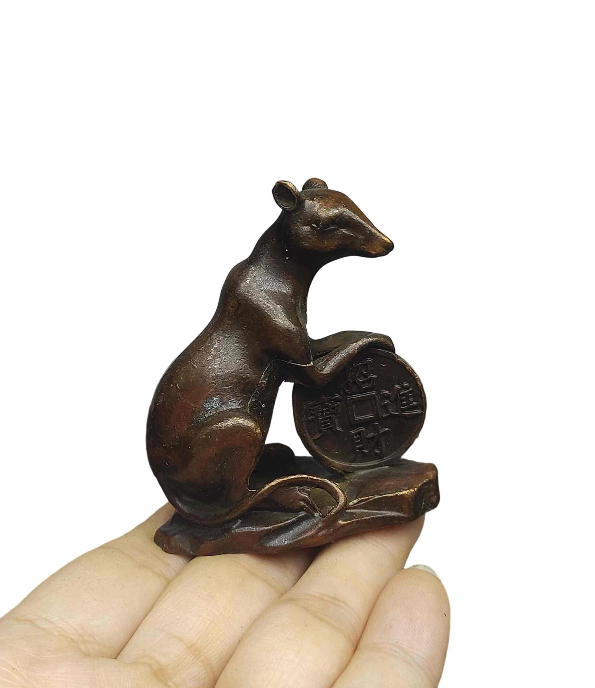 Bronze Rat Figurine – Feng Shui Wealth Charm, Chinese Zodiac Mouse