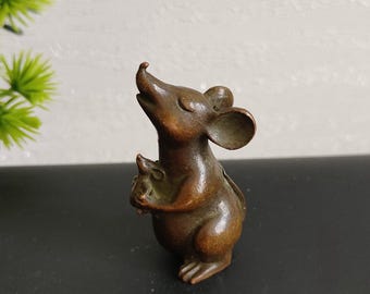 ブロンズ製ネズミの置物 ブロンズ彫刻のネズミ像。ホームデコレーション - Etsy 日本