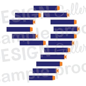 May include: A graphic design element featuring a series of navy blue rectangles with orange ends, arranged in a heart shape. The text "sample proof" and "DESIGN Gallery" is visible in the background.