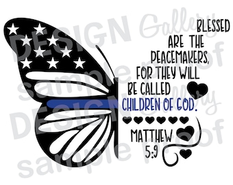 Thin Blue Line Butterfly - JPG image & SVG DXF cut - Printable Digital Iron On - police officer sheriff deputy law enforcement