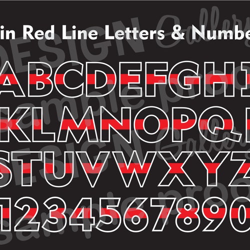 Thin Red Line Letters and Numbers Alphabet JPG Image & SVG - Etsy