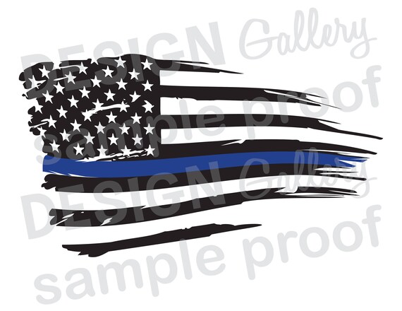 Download American Flag Thin Blue Line Distressed Rippled Wave Etsy