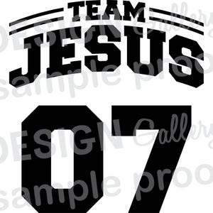 May include: Black and white graphic design with the text "Team Jesus 07".