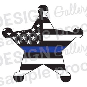 以下が含まれることがあります： 中央に青いストライプが入った黒と白の保安官の星。星は白い星とストライプで飾られています。