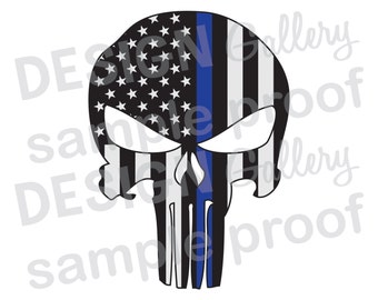 American Flag Skull - JPG image & SVG DXF cut - Thin Blue Line Mask Skull Helmet Law Enforcement Police Sheriff Printable Digital Iron On