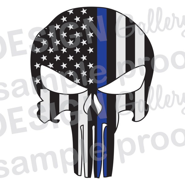 American Flag Skull - JPG image & SVG DXF cut - Thin Blue Line Mask Skull Helmet Law Enforcement Police Sheriff Printable Digital Iron On