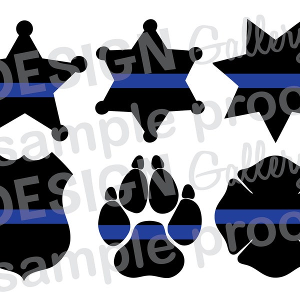 Thin Blue line Law Enforcement Silhouettes Badge K9 Fire fighter Police Deputy Star - JPG, png image & SVG, dxf cut - Printable Digital