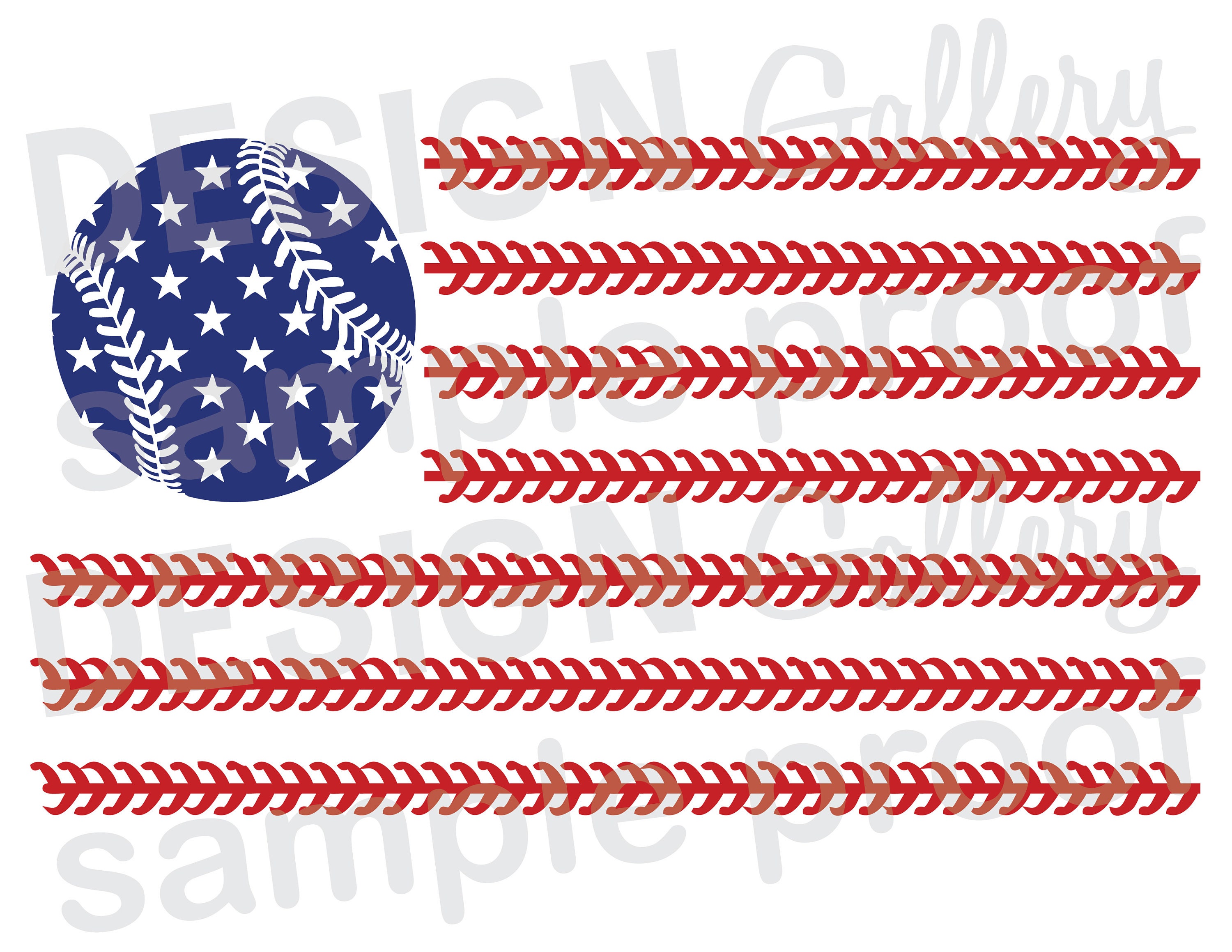 Baseball American Flag Wavy - JPG image & SVG DXF cut - Printable Dig…